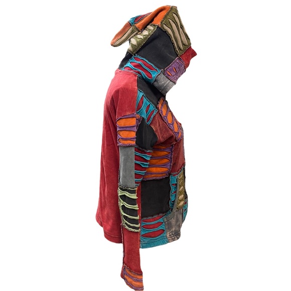 Vintage KPC Nepali Patchwork Razor Cut Hoodie Zip Front Wear Small - Picture 2 of 12